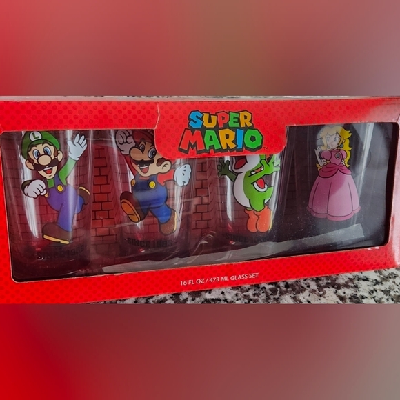 Nintendo Other - 🍄 Super Mario Bros 16 oz Glass Set – Nintendo Licensed – Luigi Mario Peach Yosh
